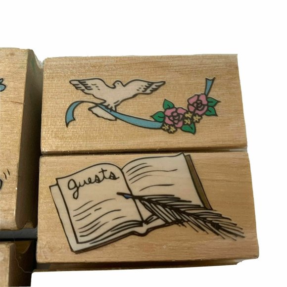 Rubber Stamps Lot of 6 Wedding Just Married Shower Wood Westwater Enterprises - Picture 3 of 10